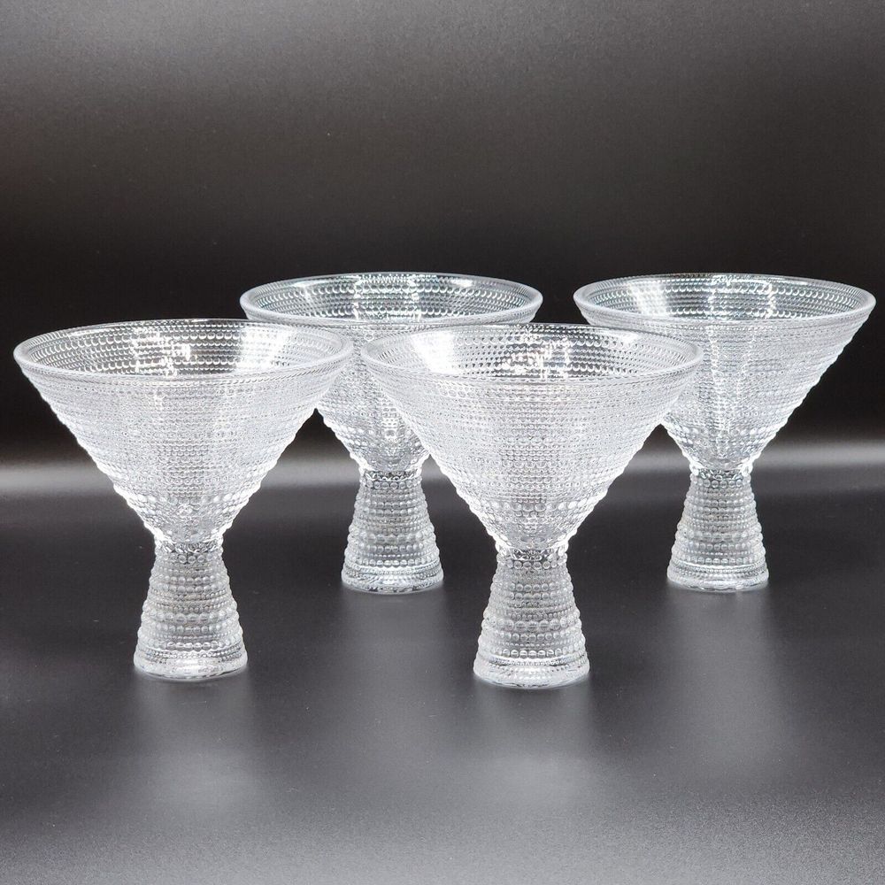 Fortessa Set‎ Of 4 Jupiter Beaded Martini Glasses Embossed Texture 11.5oz NEW